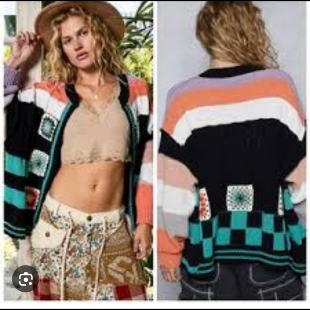 POL Colorful Patchwork Cardigan
